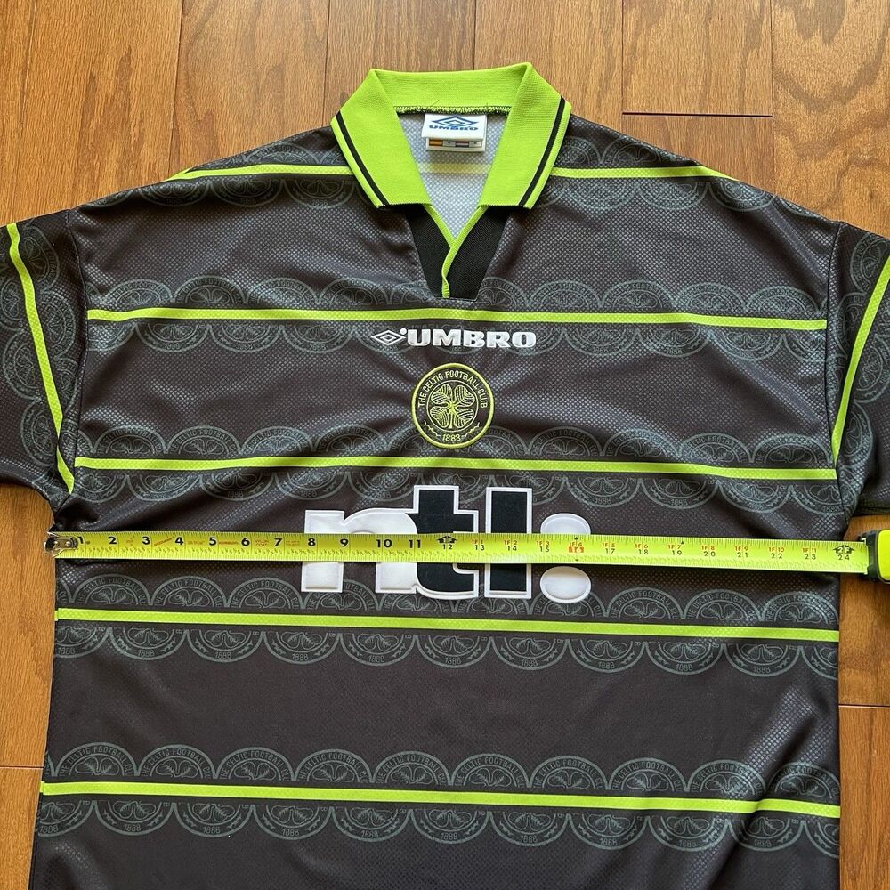 Vintage Umbro Celtic FC Jersey NTL Sponsor Black Green Away Shirt Men XL Y2K - Picture 9 of 12